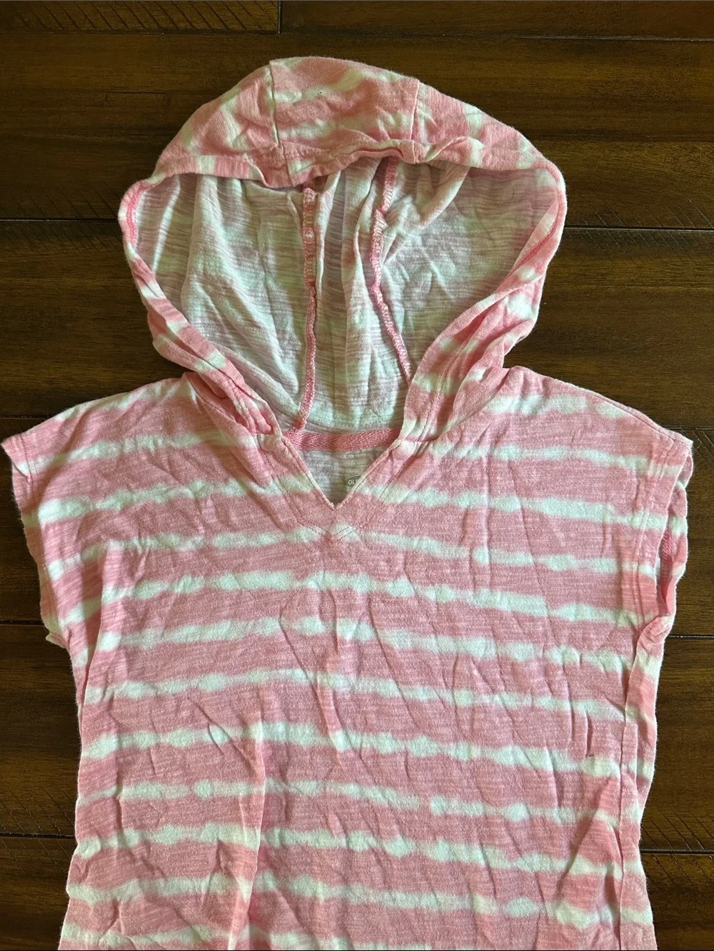 Old Navy Pink and White Striped Hooded Swim Cover Up. Size Small 6/7